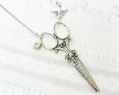 SILVER SCISSORS Necklace - Silver Pearl Scissors - Jewelry by BirdzNbeez - Wedding Birthday Hair Stylist Seamstress Gift