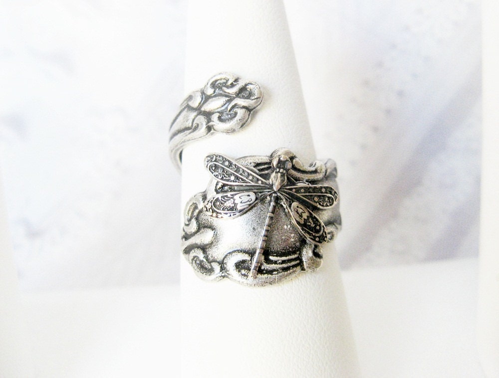 Spoon Ring - Adjustable Silver Dragonfly SPOON RING - ORIGINAL Jewelry by BirdzNbeez -  Keepsake Wedding Birthday Bridesmaids Gift