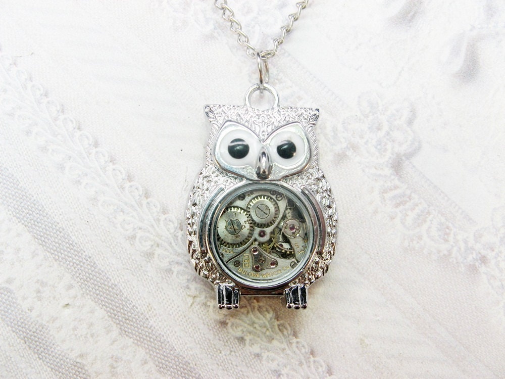 ORIGINAL Silver Owl Necklace - STEAMPUNK OWL Necklace - Jewelry by BirdzNbeez - Graduation Day Wedding Birthday Bridesmaids Gift
