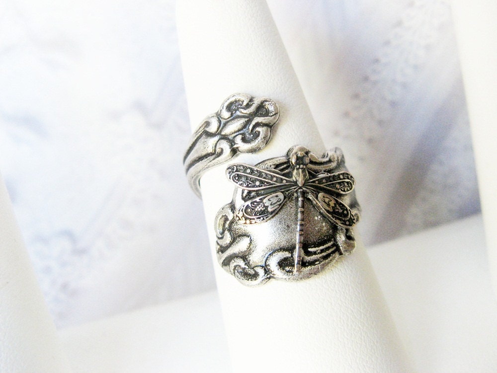 Spoon Ring - Adjustable Silver Dragonfly SPOON RING - ORIGINAL Jewelry by BirdzNbeez - Keepsake Wedding Birthday Bridesmaids Gift