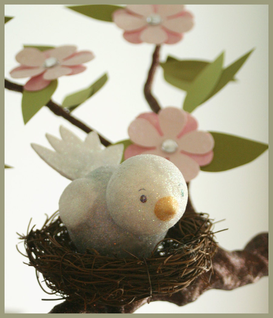 Pink Spring Blossom Tree Limb- Baby Mobile- Nursery Mobile- Baby Bird- Light Pink
