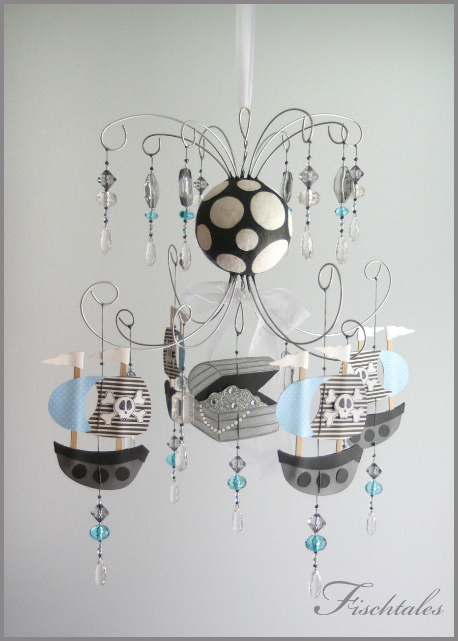 Blue Pirate Chandelier- baby Mobile- Nursery Mobile- blue- boy