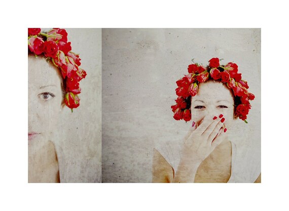 Portrait art - Portrait photography - Fine art photography print - girl - flowers - red - 6,6 x 10
