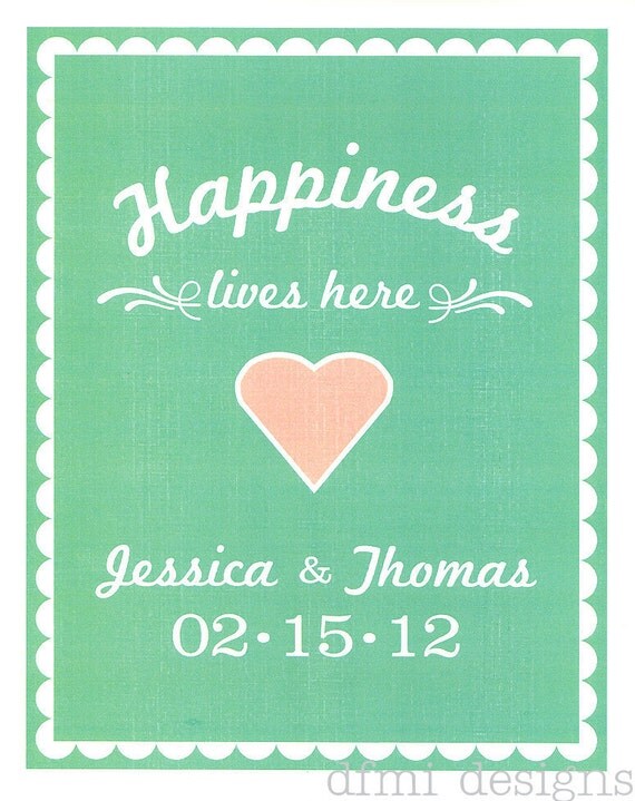 HAPPINESS LIVES HERE customizable 8 x 10 frame able love print