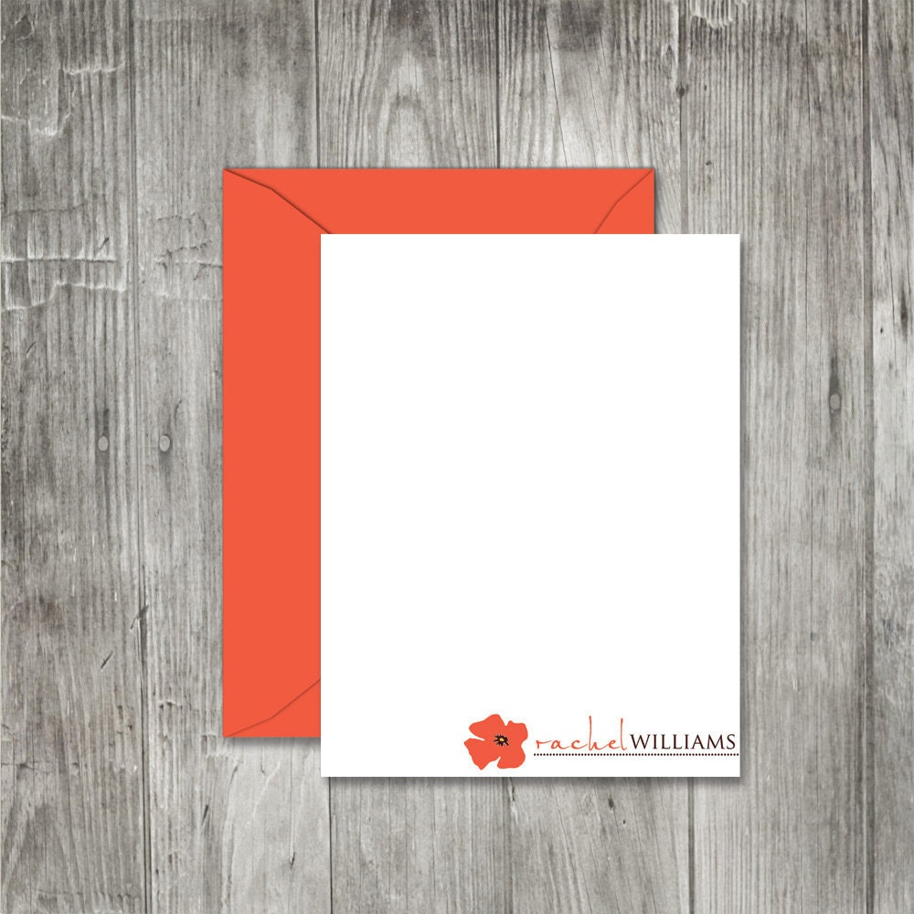 Pretty Poppy Personalized Flat Notecards