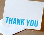 Letterpress Thank You Cards : True Blue Modern Block Thank You Notes - box of 100 small folded cards w envelope color choice