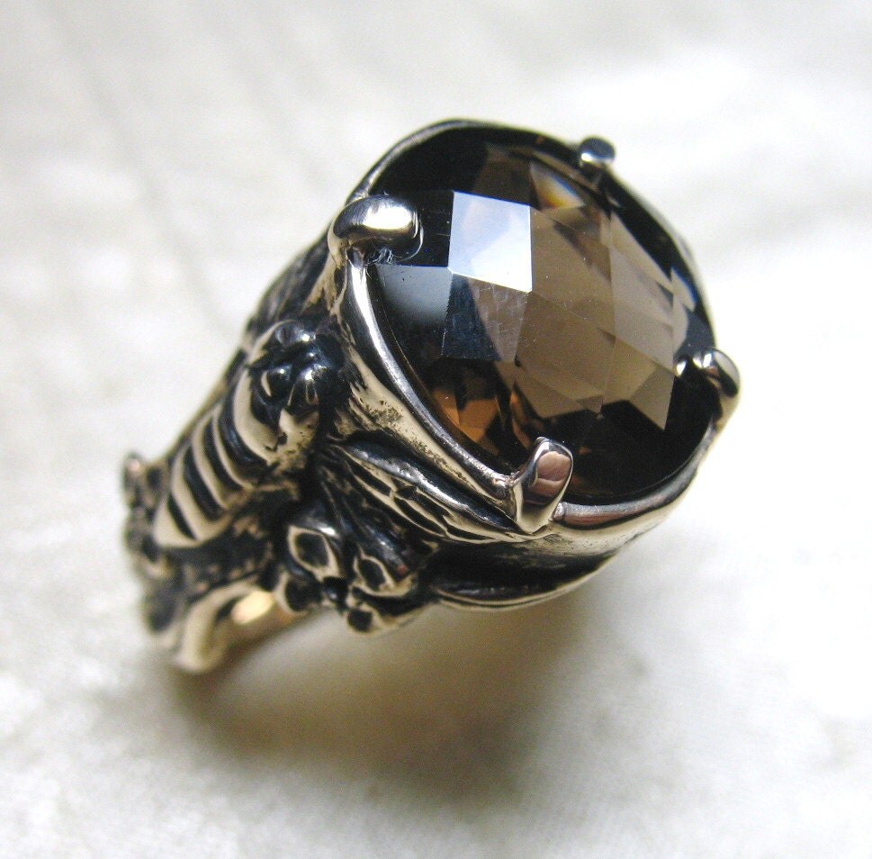 The Bee Ring- Smoky Quartz and Bronze
