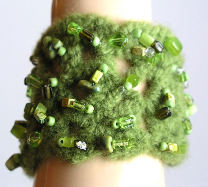 Felted wool and beaded cuff/bracelet...Forest Magic