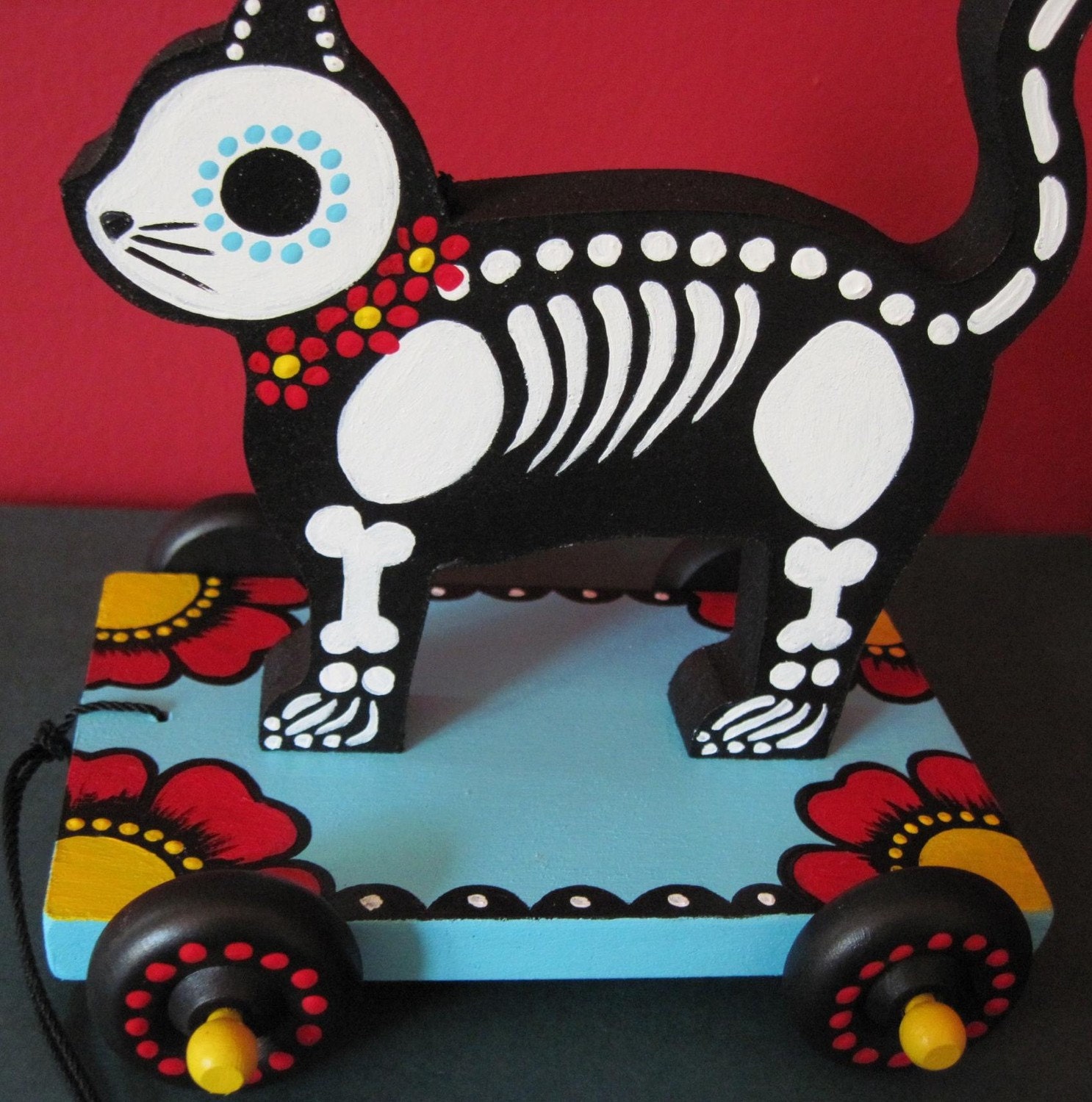 Day of the Dead CAT PULL TOY Vintage Style