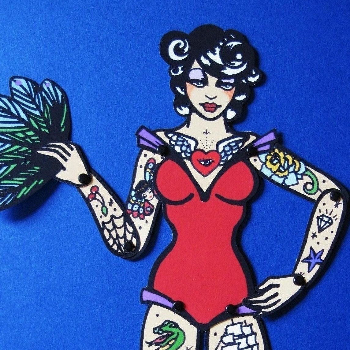 Vintage Circus TATTOOED LADY Posable Paper Doll - Cut and Assemble - Free Shipping