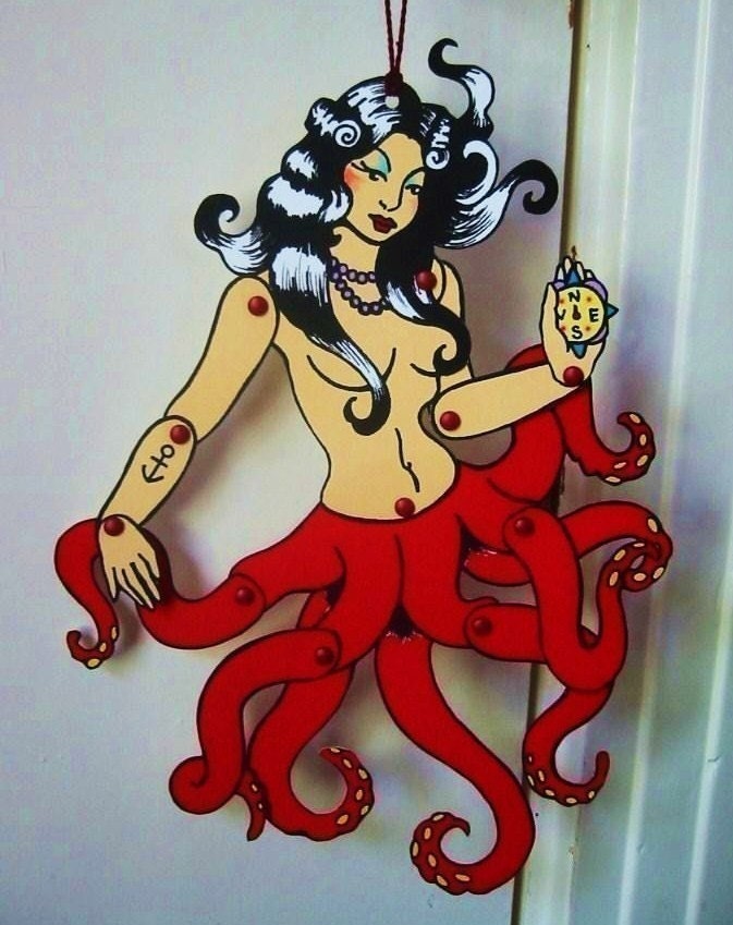 Posable OCTOPUS Paper Doll Old School Tattoo Art Pinup