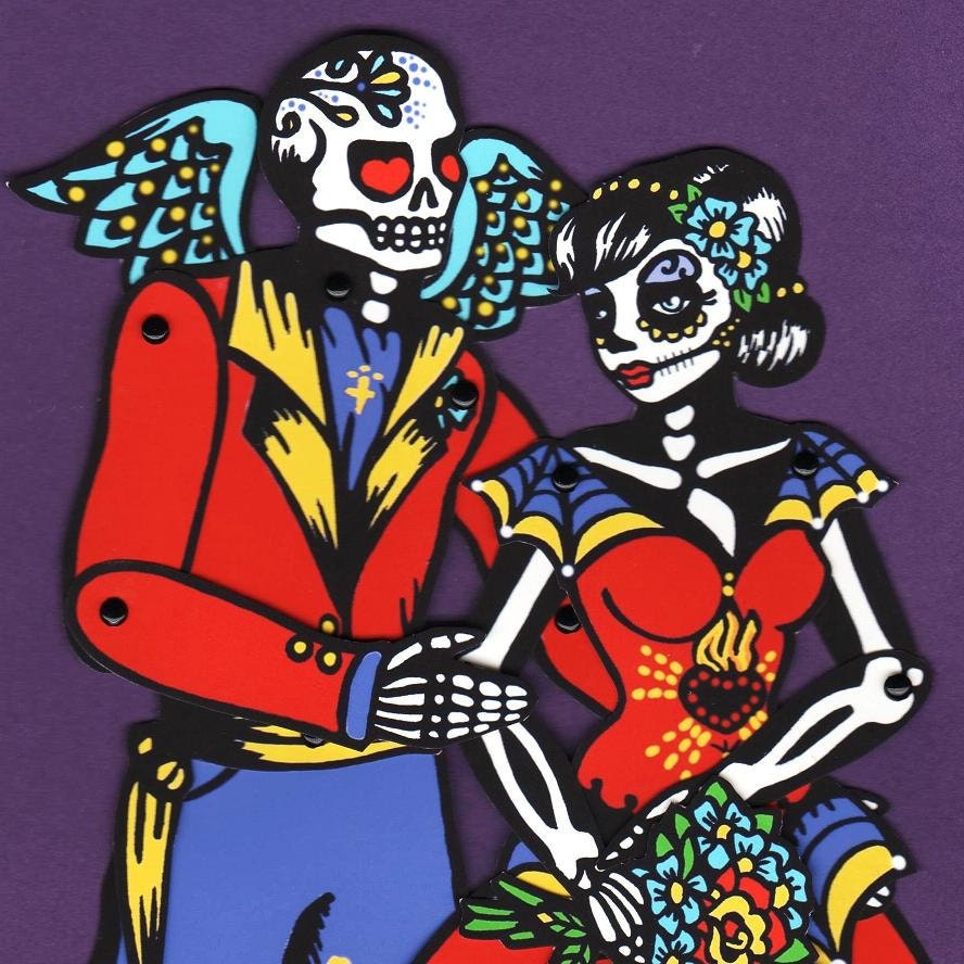 Day of the Dead WEDDING Bride and Groom Paper Doll Couple