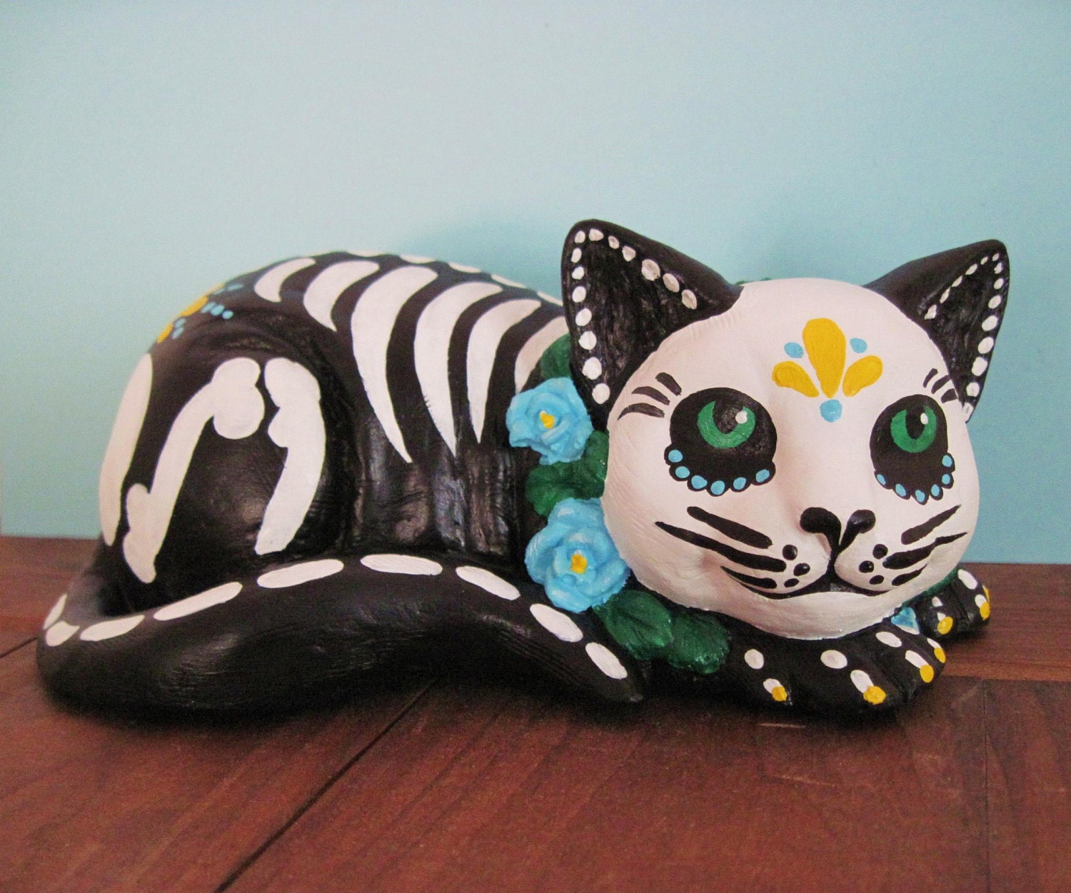 Day of the Dead SKELETON Kitty CAT Statue Altar Figurine