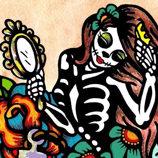 Day of the Dead MERMAID Dia de los Muertos Art Print 8 x 10