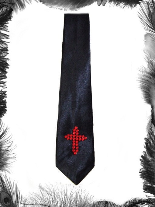 Vampire Satin and Rhinestone Cross Tie, Gothic