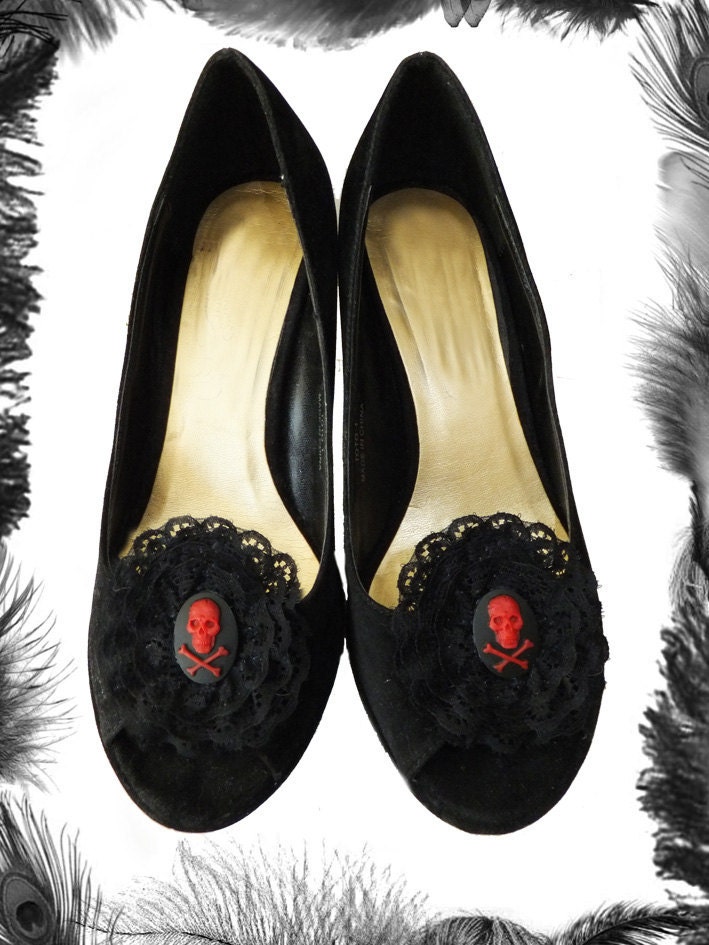 Skull and Lace Shoe Clips, Gothic, Lolita, in many colours