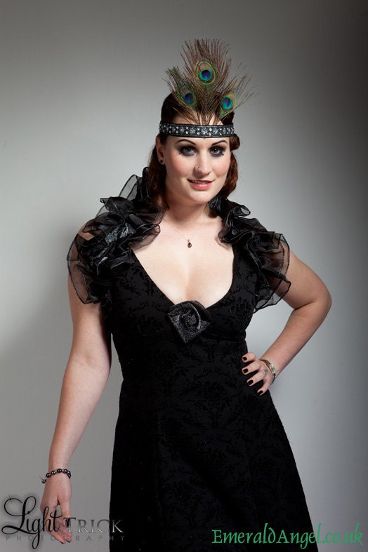 Glitter Rose Ruffle Shrug, Burlesque, Elegant Party Wear in silver black or gold black.