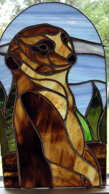 Zaphod the Meerkat Stained Glass Panel