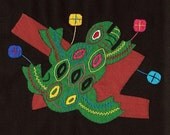 SALE - Primitive Tree Frog Mola - Hand Sewn Kuna Indian Applique
