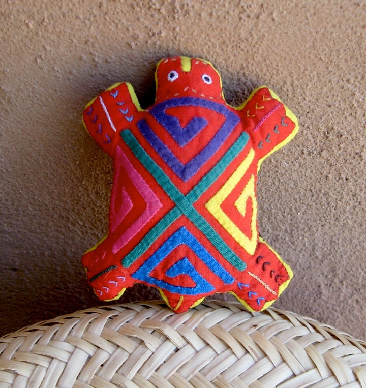 SALE - Lavender Filled Mola Travel Turtle - Red  1 -  Kuna indian Reverse Applique