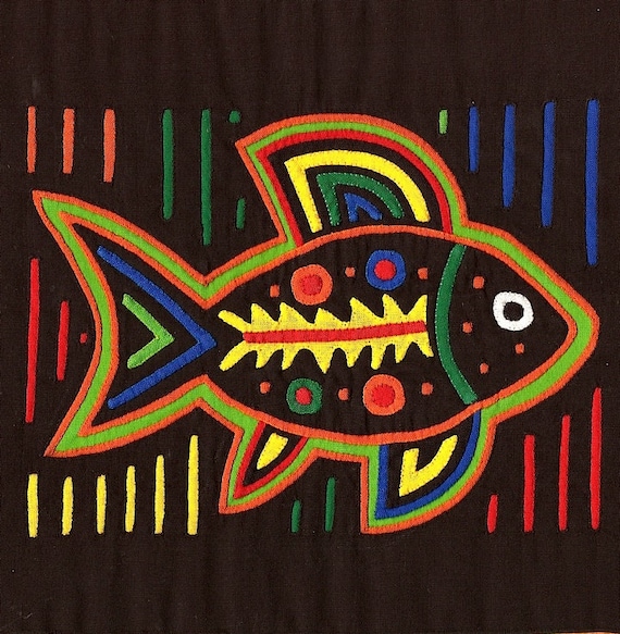 Museum Quality Spirit Fish - Stellar Kuna Indian Reverse Applique MOLA