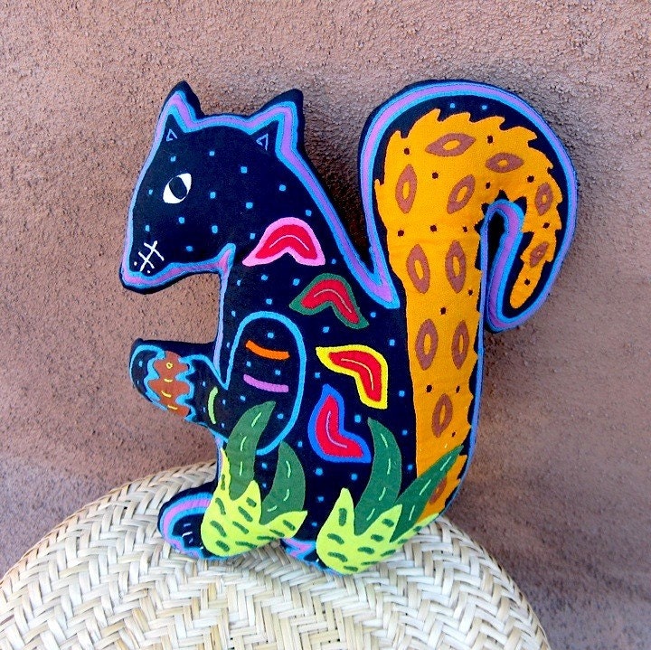 Stuffed Mola Squirrel - Kuna Indian Reverse Applique Mola Art