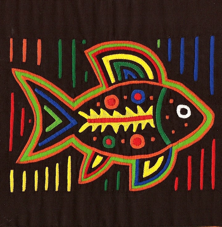 Museum Quality Spirit Fish - Stellar Kuna Indian Reverse Applique MOLA