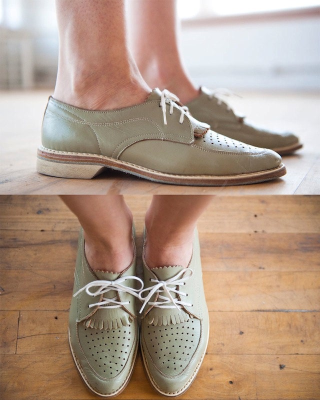 Pale Green Leather Saddle Shoes By Lafripe On Etsy 6498