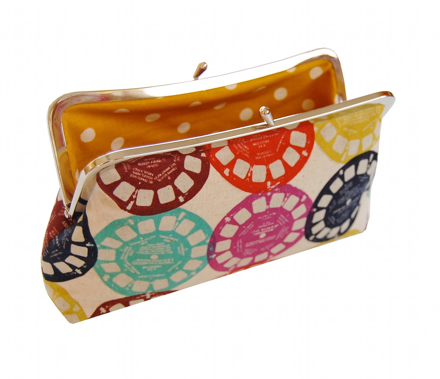 Clutch purse with viewfinder slides