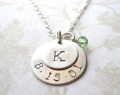 Custom Personalized Initial Date Birthdate Sterling Silver Necklace