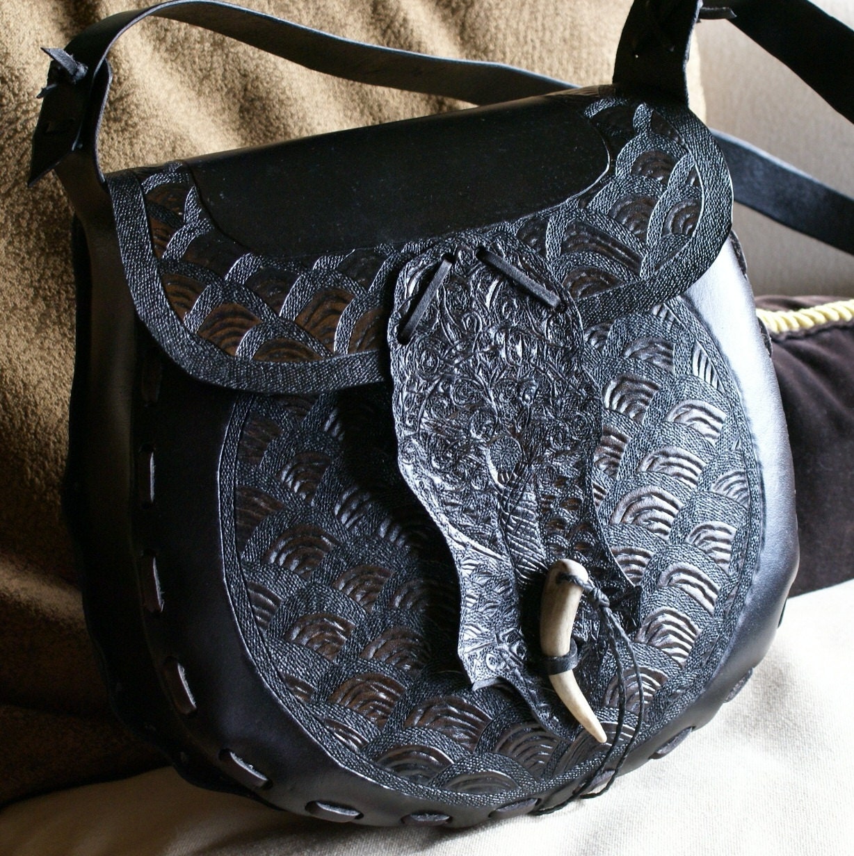 Leather Purse-Tooled Leather Purse-Celtic Leather Purse- Tooled Tree of Life Leather Purse-Mermaid Leather Purse