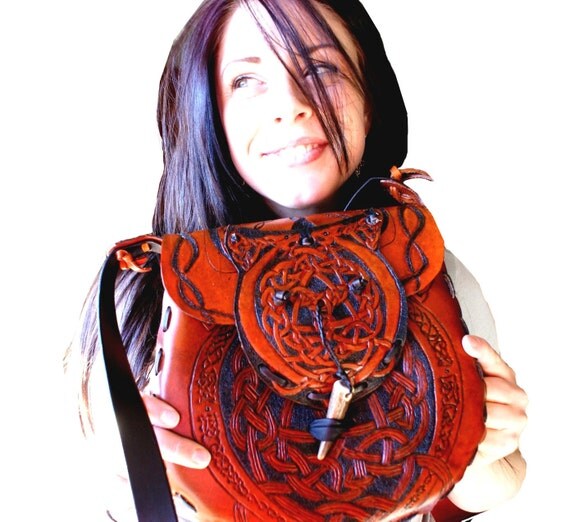 The Lohikaarme Leather Handbag-  Dragons Fire Snake Leather Pattern and Tooled leather Celtic Knotwork