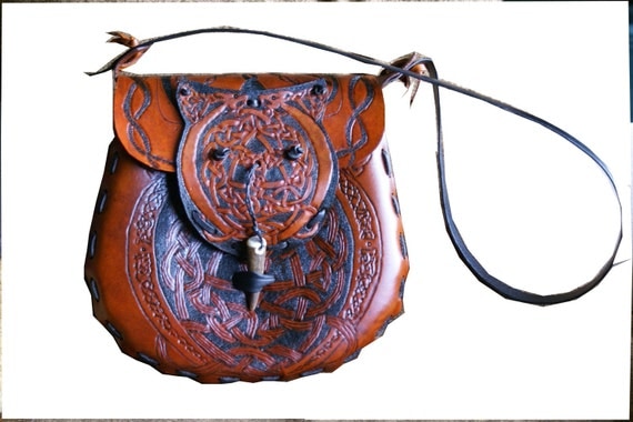 The Lohikaarme Leather Handbag-  Dragons Fire Snake Leather Pattern and Tooled leather Celtic Knotwork