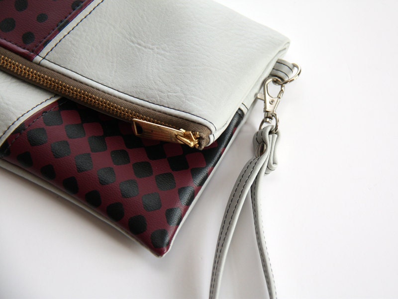 Fold-over Wristlet Clutch - Faux Leather in Gray and Berry