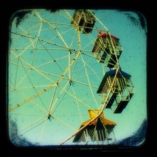 Ferris Wheel Photo 5x5 TtV Carnival Photography Teal Green - Turquoise Sky - Summer Spring - Ride - Fun Fair - Nursery Art Home Decor Print