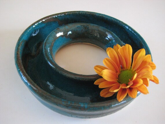 Donut Shaped Bud VASE Dark Teal Blue by leandogpottery on Etsy