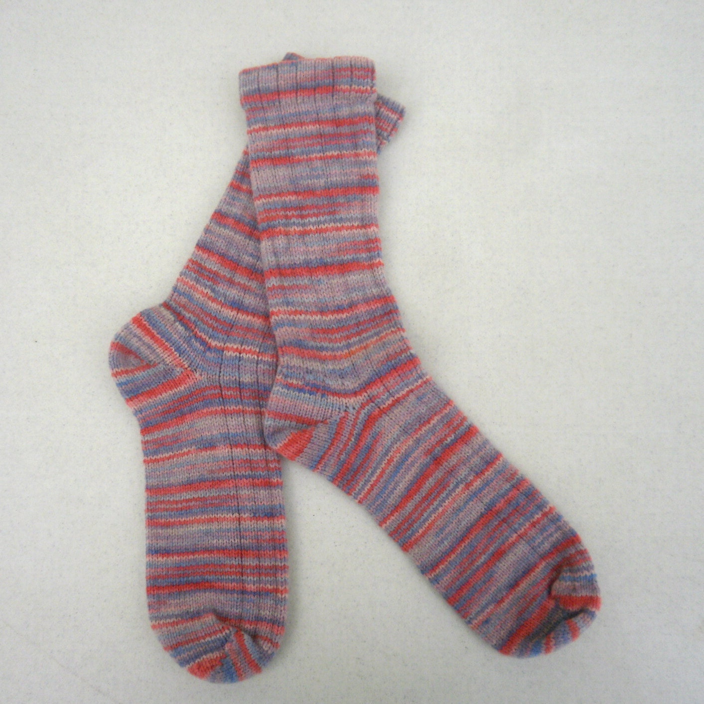 Handmade Wool Socks -- Double Hem Top -- Size Women 9-11