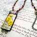Yellow Buttercup Necklace, Soldered Glass Necklace, Amber Vintage Bead Chain Necklace, Yellow Floral Necklace, Pressed Flower Pendant
