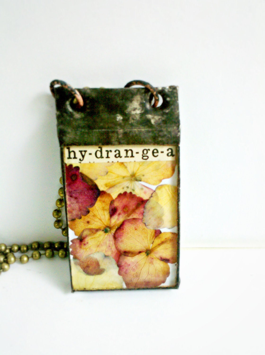 Hydrangea Pressed Flower Necklace, Stained Glass Flower Pendant, Soldered Hydrangea Necklace, Dried Flower Jewelry, Gifts for Her