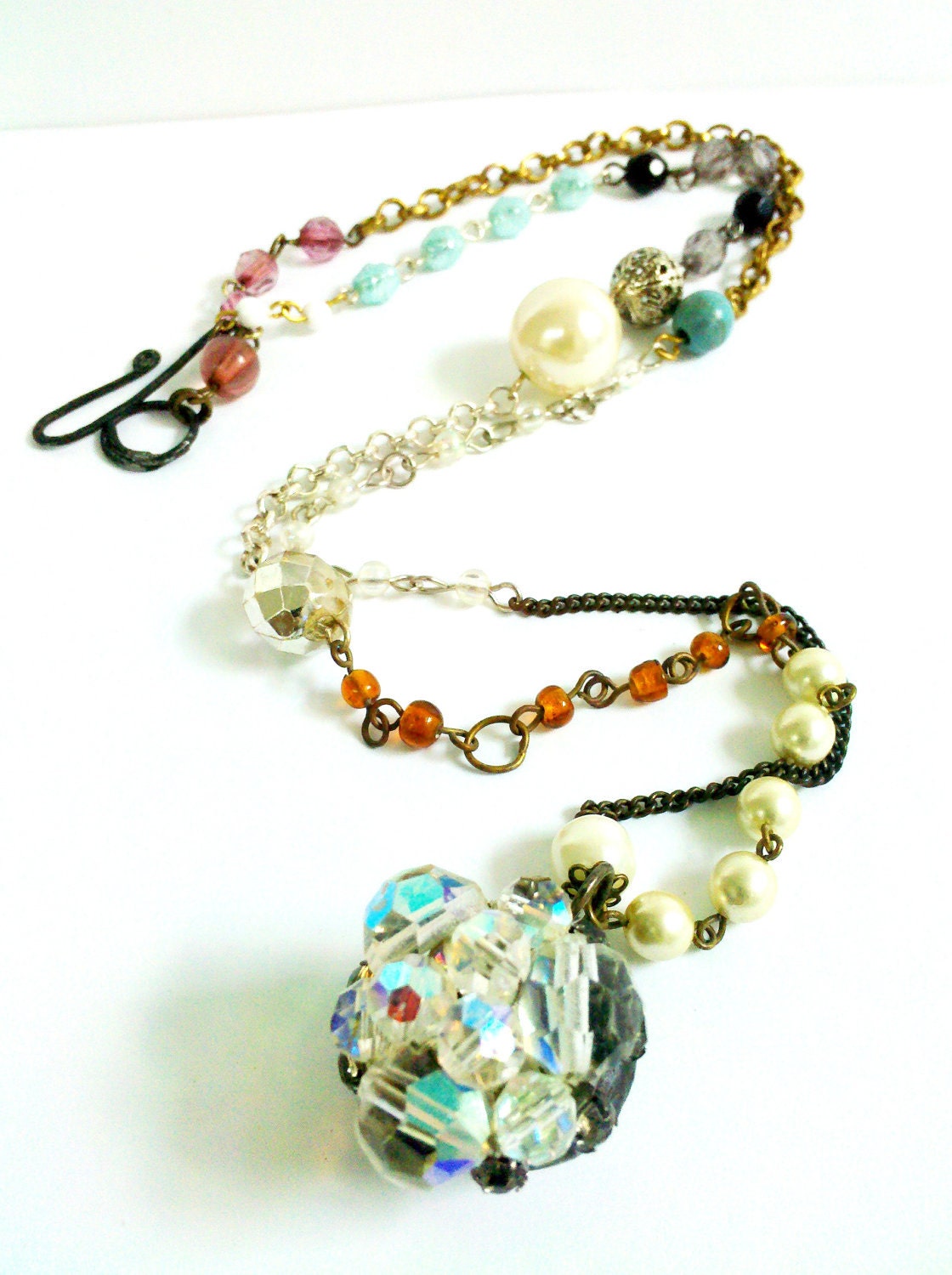 RESERVED FOR SHREANY Gypsy Assemblage Necklace With Soldered Glass Bauble Charm - Believe
