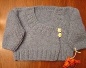 Hand Knit Denim Blue Baby Kimono Style Cardigan with Daisy Buttons Sz 9M