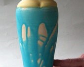 Vase Sculpture Blue and Yellow 11 inches tall Tourquoise Gold Special Glaze Technique and Dents of Life