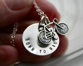Sterling silver Born to Ride bike necklace - Hand stamped jewelry
