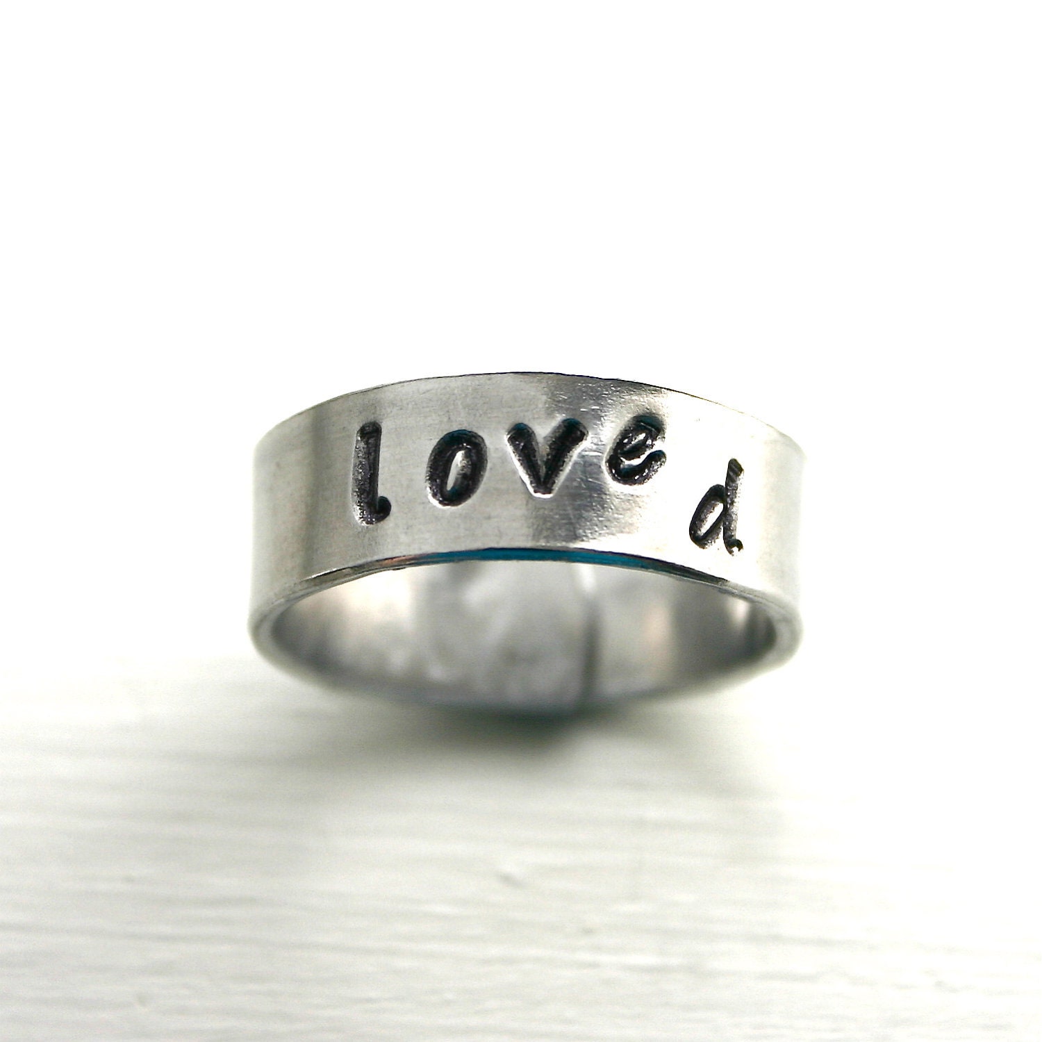 Silver hand stamped wrap Loved ring