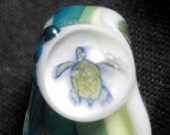 SEA TURTLE Lampwork Glass Twist Focal boro Pendant Ocean Charm Bead HLH Underwater Fantasy Art with Green Teal White