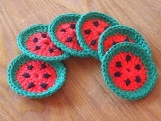 Lot Of Six Miniature Watermelon Crocheted Face Scrubbies
