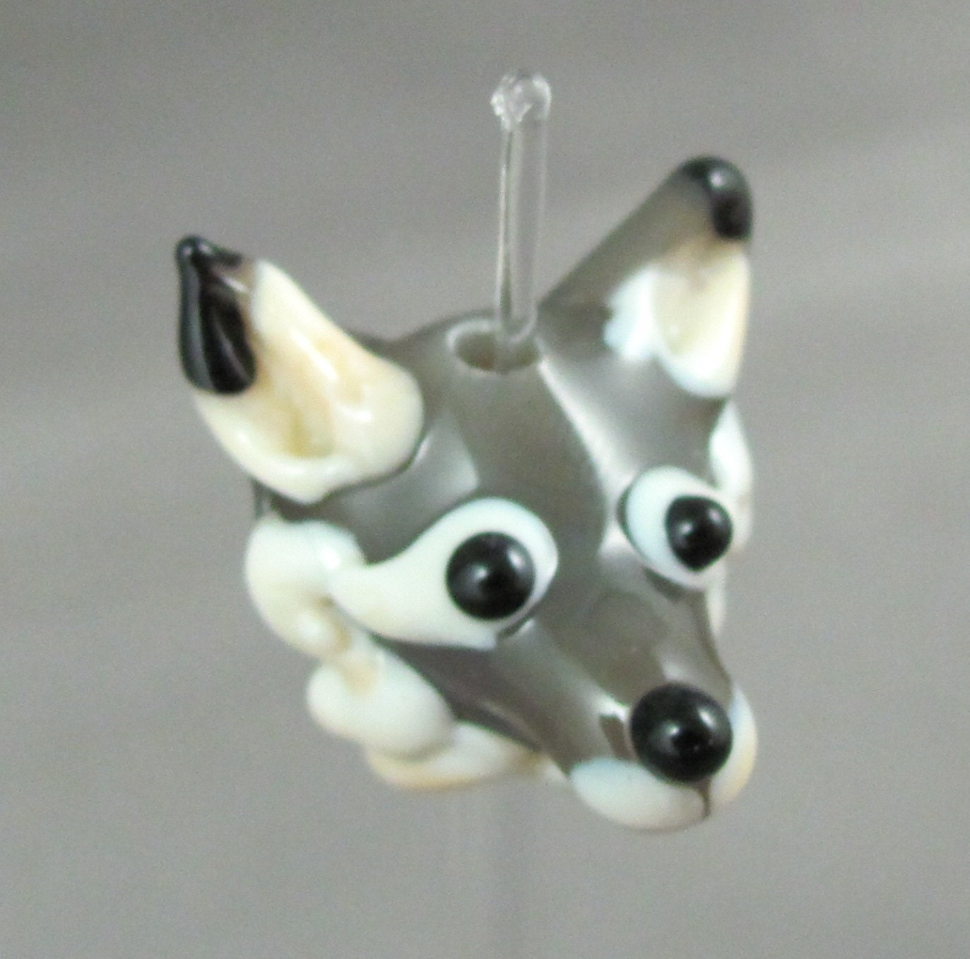 Lampwork Glass Gray Wolf wild animal focal bead