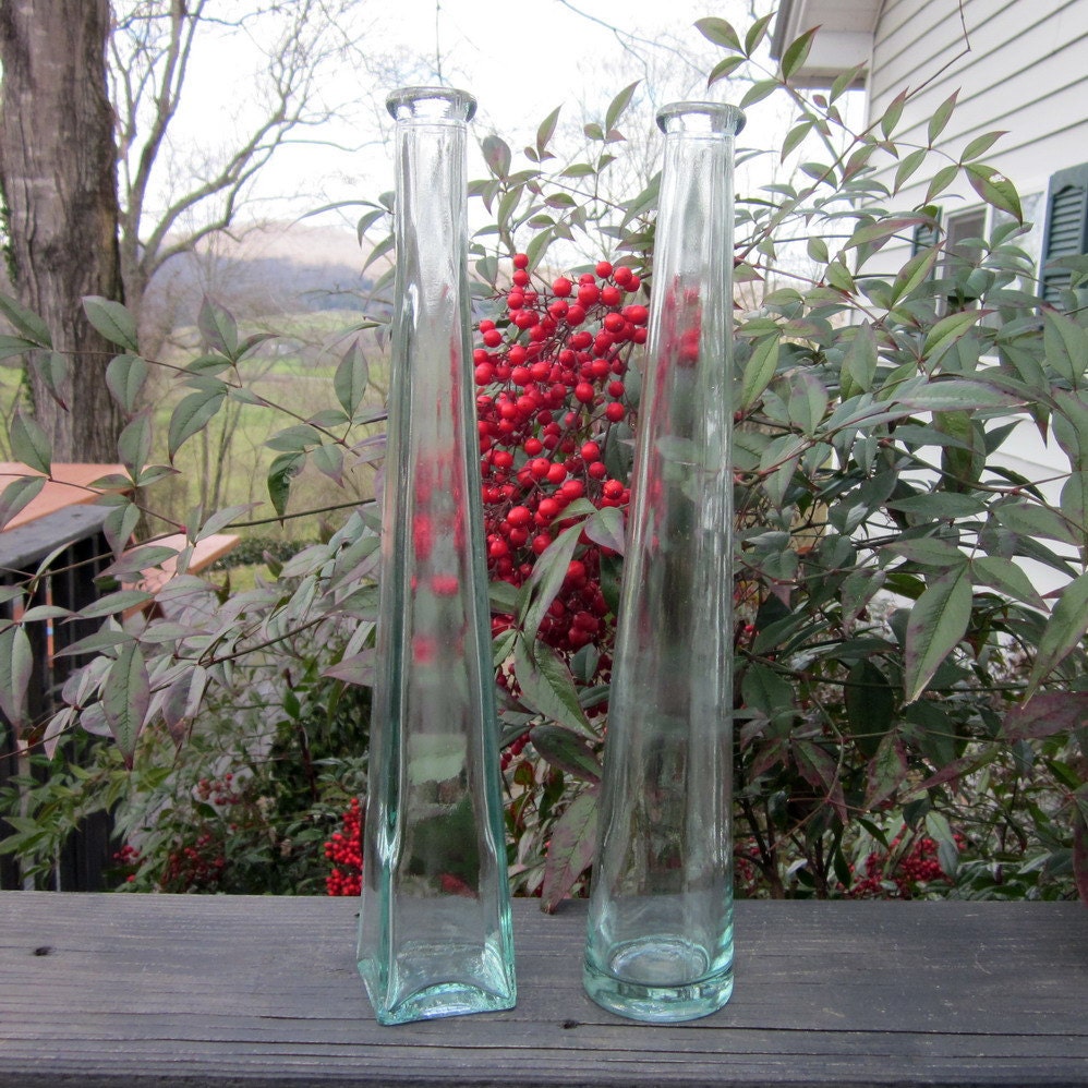 Vintage Wine Bottles/ Vases Two Tall Green Glass by SimplySuzula