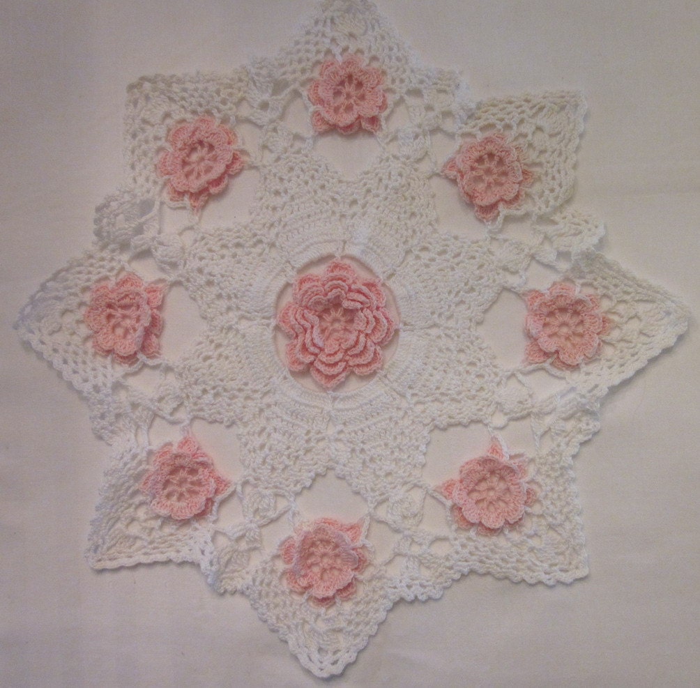 Vintage Doily - Pink and White Hand Crocheted