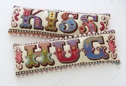 PAIR - KISS and HUG needlepoint kits - small